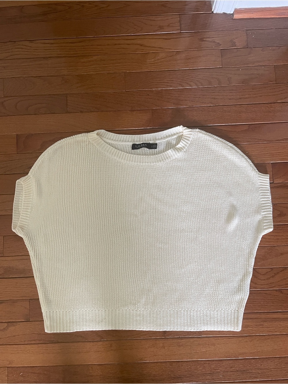 Lauren Ralph Lauren Cream Short-Sleeve Ribbed Crew Sweater